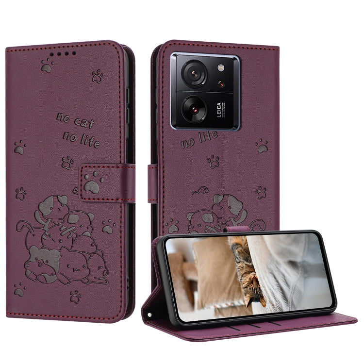 Embossed Kitten Phone Leather Case with Lanyard, For Xiaomi Poco M6 Pro 4G, For Xiaomi Poco C65 / Poco M6 5G, For Xiaomi Poco X6 Pro, For Xiaomi Poco X6 5G, For Xiaomi 13T / 13T Pro, For Xiaomi Poco M6 Pro 5G, For Xiaomi Poco F5, For Xiaomi Poco C55