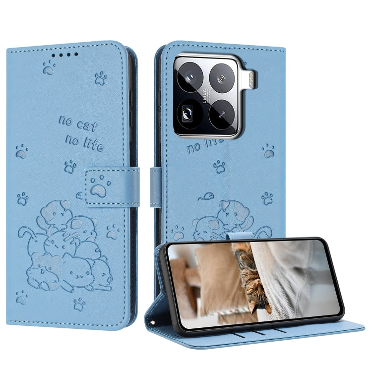 Embossed Kitten Phone Leather Case with Lanyard, For Xiaomi 15 Ultra, For Xiaomi 15 Pro, For Xiaomi 15, For Xiaomi 14T Pro 5G Global, For Xiaomi 14T Global, For Xiaomi Poco M6 4G, For Xiaomi Poco F6, For Xiaomi Poco F6 Pro 5G