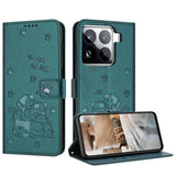 Embossed Kitten Phone Leather Case with Lanyard, For Xiaomi 15 Ultra, For Xiaomi 15 Pro, For Xiaomi 15, For Xiaomi 14T Pro 5G Global, For Xiaomi 14T Global, For Xiaomi Poco M6 4G, For Xiaomi Poco F6, For Xiaomi Poco F6 Pro 5G
