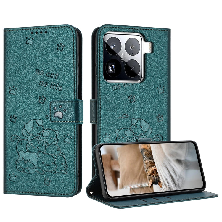 Embossed Kitten Phone Leather Case with Lanyard, For Xiaomi 15 Ultra, For Xiaomi 15 Pro, For Xiaomi 15, For Xiaomi 14T Pro 5G Global, For Xiaomi 14T Global, For Xiaomi Poco M6 4G, For Xiaomi Poco F6, For Xiaomi Poco F6 Pro 5G