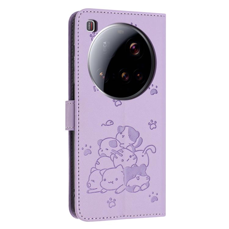 Embossed Kitten Phone Leather Case with Lanyard, For Xiaomi 15 Ultra, For Xiaomi 15 Pro, For Xiaomi 15, For Xiaomi 14T Pro 5G Global, For Xiaomi 14T Global, For Xiaomi Poco M6 4G, For Xiaomi Poco F6, For Xiaomi Poco F6 Pro 5G