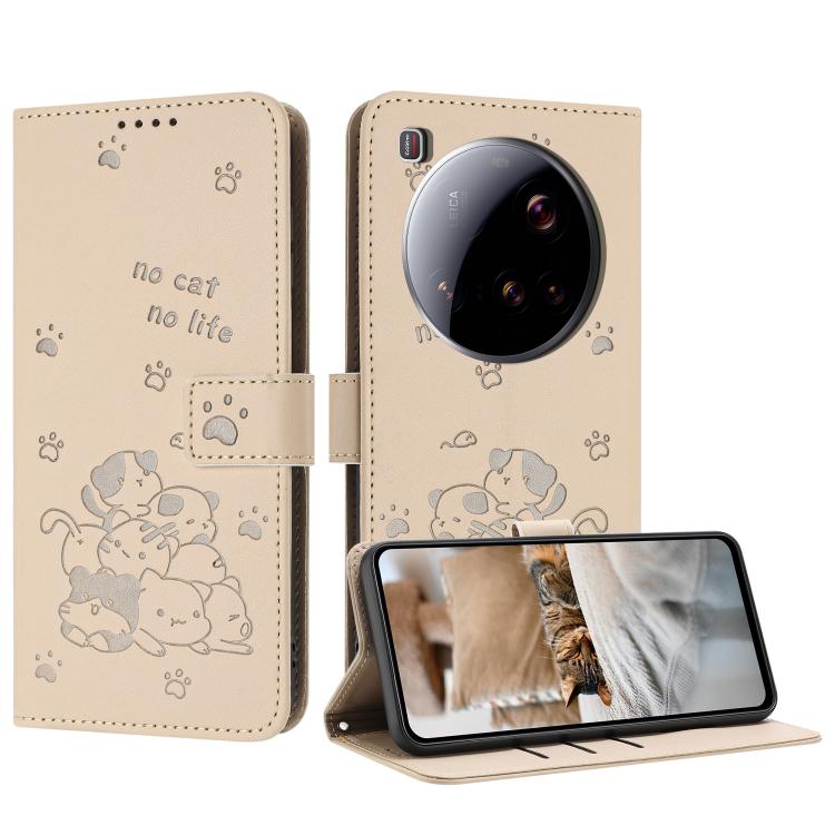 Embossed Kitten Phone Leather Case with Lanyard, For Xiaomi 15 Ultra, For Xiaomi 15 Pro, For Xiaomi 15, For Xiaomi 14T Pro 5G Global, For Xiaomi 14T Global, For Xiaomi Poco M6 4G, For Xiaomi Poco F6, For Xiaomi Poco F6 Pro 5G