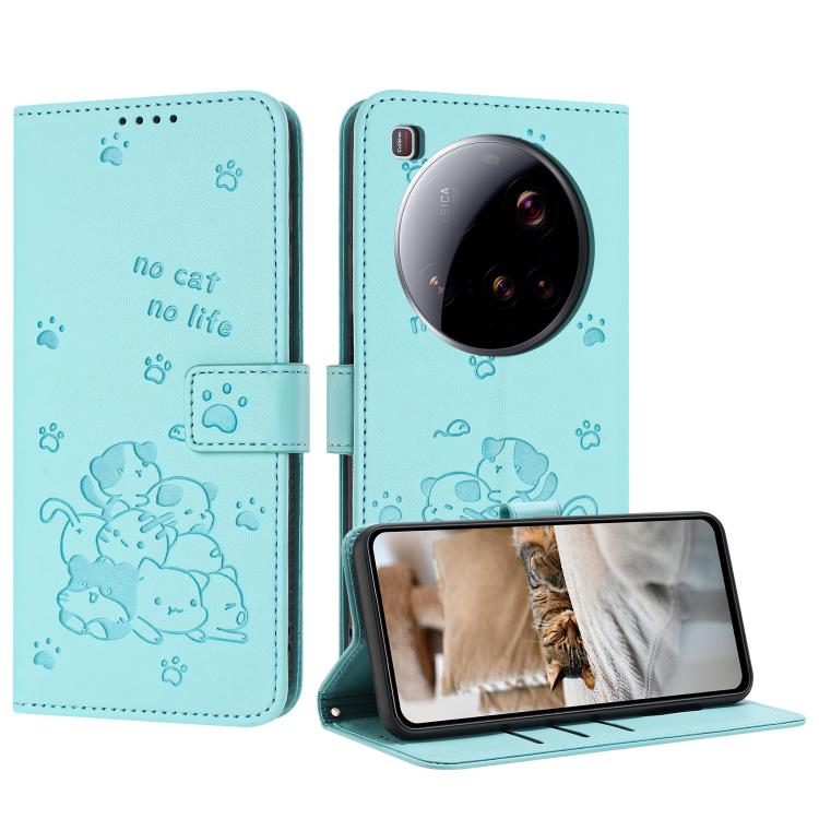 Embossed Kitten Phone Leather Case with Lanyard, For Xiaomi 15 Ultra, For Xiaomi 15 Pro, For Xiaomi 15, For Xiaomi 14T Pro 5G Global, For Xiaomi 14T Global, For Xiaomi Poco M6 4G, For Xiaomi Poco F6, For Xiaomi Poco F6 Pro 5G