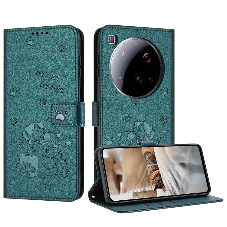 Embossed Kitten Phone Leather Case with Lanyard, For Xiaomi 15 Ultra, For Xiaomi 15 Pro, For Xiaomi 15, For Xiaomi 14T Pro 5G Global, For Xiaomi 14T Global, For Xiaomi Poco M6 4G, For Xiaomi Poco F6, For Xiaomi Poco F6 Pro 5G