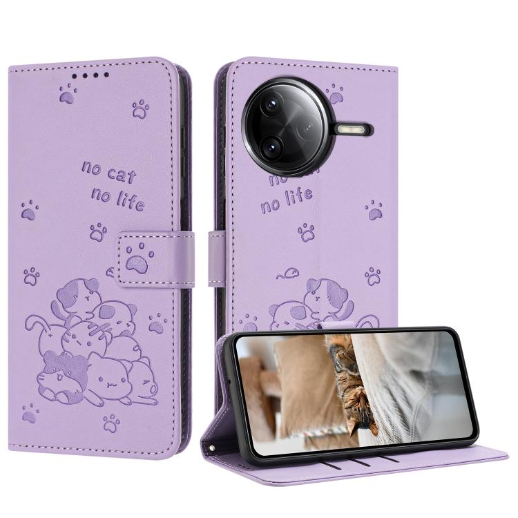 Embossed Kitten Phone Leather Case with Lanyard, For Xiaomi 17 Ultra, For Xiaomi 17 Pro Max, For Xiaomi 17 Pro, For Xiaomi 17, For Xiaomi Poco M7 4G 169mm, For Xiaomi 15T Pro 5G, For Xiaomi 15T 5G, For Xiaomi Poco F7 Pro / F7 Ultra