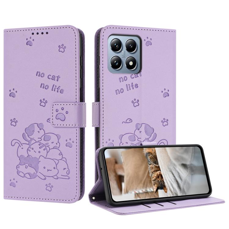 Embossed Kitten Phone Leather Case with Lanyard, For Xiaomi 17 Ultra, For Xiaomi 17 Pro Max, For Xiaomi 17 Pro, For Xiaomi 17, For Xiaomi Poco M7 4G 169mm, For Xiaomi 15T Pro 5G, For Xiaomi 15T 5G, For Xiaomi Poco F7 Pro / F7 Ultra