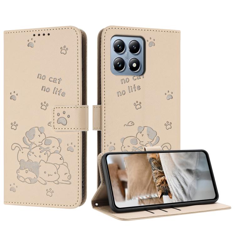 Embossed Kitten Phone Leather Case with Lanyard, For Xiaomi 17 Ultra, For Xiaomi 17 Pro Max, For Xiaomi 17 Pro, For Xiaomi 17, For Xiaomi Poco M7 4G 169mm, For Xiaomi 15T Pro 5G, For Xiaomi 15T 5G, For Xiaomi Poco F7 Pro / F7 Ultra