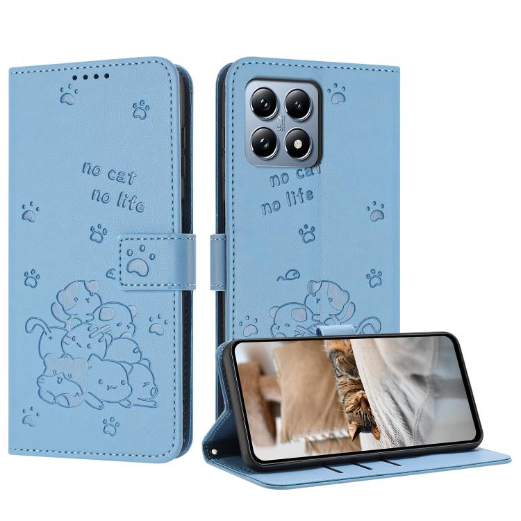 Embossed Kitten Phone Leather Case with Lanyard, For Xiaomi 17 Ultra, For Xiaomi 17 Pro Max, For Xiaomi 17 Pro, For Xiaomi 17, For Xiaomi Poco M7 4G 169mm, For Xiaomi 15T Pro 5G, For Xiaomi 15T 5G, For Xiaomi Poco F7 Pro / F7 Ultra