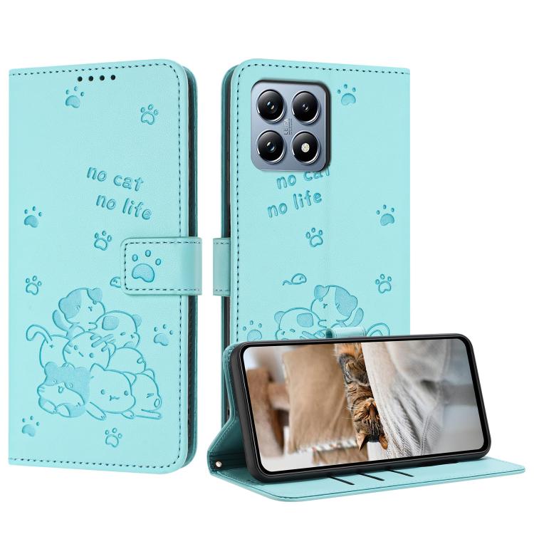 Embossed Kitten Phone Leather Case with Lanyard, For Xiaomi 17 Ultra, For Xiaomi 17 Pro Max, For Xiaomi 17 Pro, For Xiaomi 17, For Xiaomi Poco M7 4G 169mm, For Xiaomi 15T Pro 5G, For Xiaomi 15T 5G, For Xiaomi Poco F7 Pro / F7 Ultra