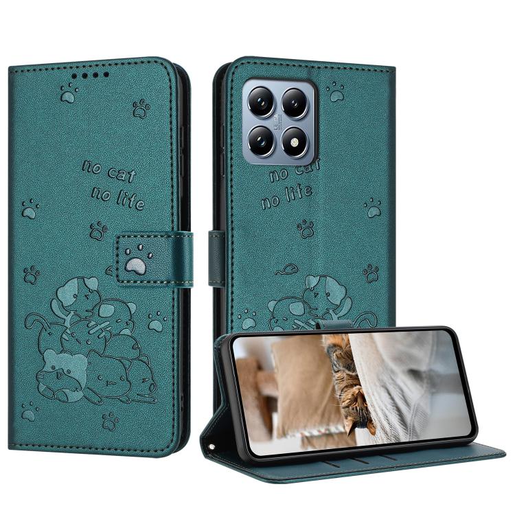 Embossed Kitten Phone Leather Case with Lanyard, For Xiaomi 17 Ultra, For Xiaomi 17 Pro Max, For Xiaomi 17 Pro, For Xiaomi 17, For Xiaomi Poco M7 4G 169mm, For Xiaomi 15T Pro 5G, For Xiaomi 15T 5G, For Xiaomi Poco F7 Pro / F7 Ultra