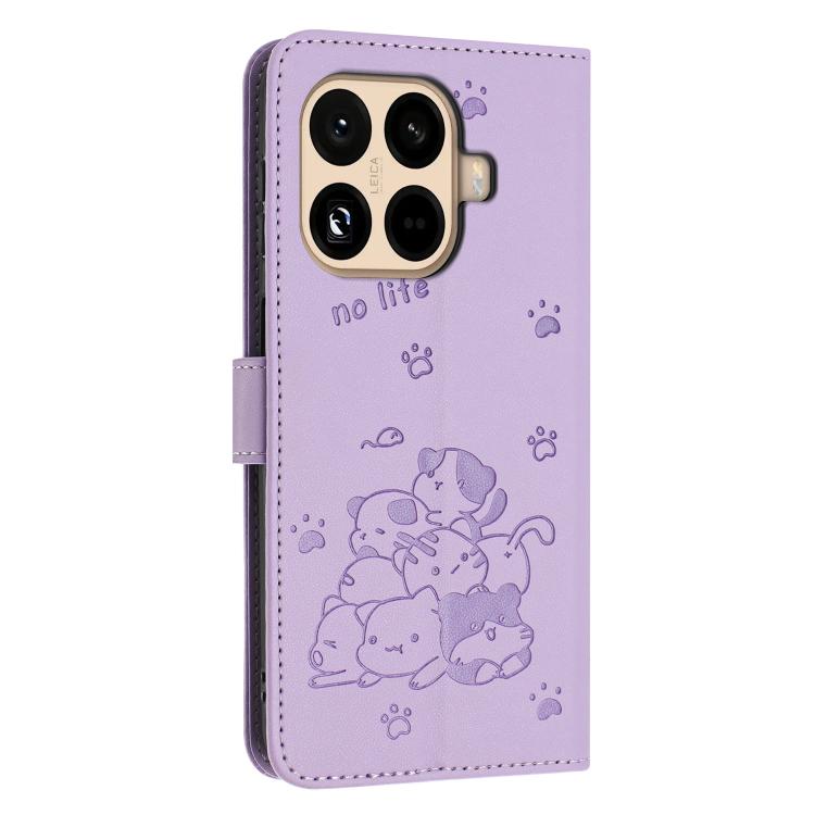 Embossed Kitten Phone Leather Case with Lanyard, For Xiaomi 15T Pro 5G, For Xiaomi 15T 5G, For Xiaomi Poco F7 Pro / F7 Ultra, For Xiaomi 15 Ultra, For Xiaomi 15 Pro, For Xiaomi 15, For Xiaomi 14T Pro 5G Global, For Xiaomi 14T Global