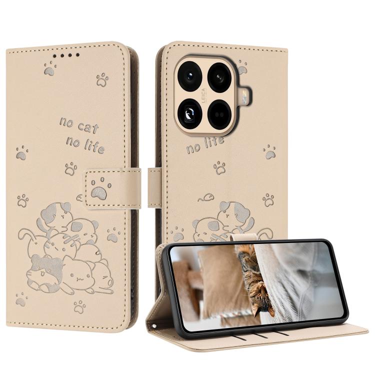 Embossed Kitten Phone Leather Case with Lanyard, For Xiaomi 15T Pro 5G, For Xiaomi 15T 5G, For Xiaomi Poco F7 Pro / F7 Ultra, For Xiaomi 15 Ultra, For Xiaomi 15 Pro, For Xiaomi 15, For Xiaomi 14T Pro 5G Global, For Xiaomi 14T Global