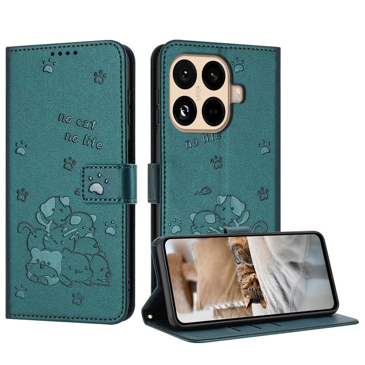 Embossed Kitten Phone Leather Case with Lanyard, For Xiaomi 15T Pro 5G, For Xiaomi 15T 5G, For Xiaomi Poco F7 Pro / F7 Ultra, For Xiaomi 15 Ultra, For Xiaomi 15 Pro, For Xiaomi 15, For Xiaomi 14T Pro 5G Global, For Xiaomi 14T Global