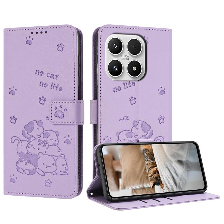 Embossed Kitten Phone Leather Case with Lanyard, For Xiaomi 17 Ultra, For Xiaomi 17 Pro Max, For Xiaomi 17 Pro, For Xiaomi 17, For Xiaomi Poco M7 4G 169mm, For Xiaomi 15T Pro 5G, For Xiaomi 15T 5G, For Xiaomi Poco F7 Pro / F7 Ultra