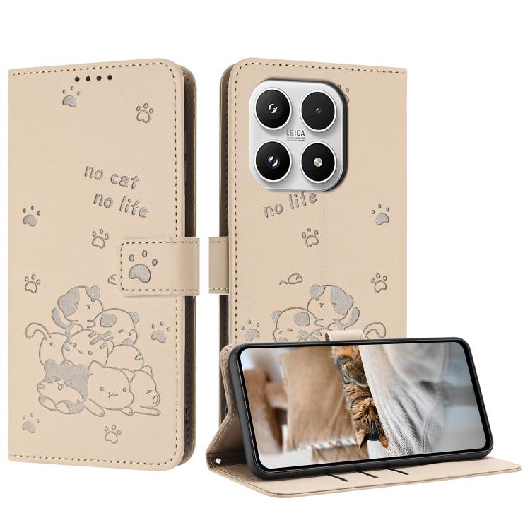 Embossed Kitten Phone Leather Case with Lanyard, For Xiaomi 17 Ultra, For Xiaomi 17 Pro Max, For Xiaomi 17 Pro, For Xiaomi 17, For Xiaomi Poco M7 4G 169mm, For Xiaomi 15T Pro 5G, For Xiaomi 15T 5G, For Xiaomi Poco F7 Pro / F7 Ultra