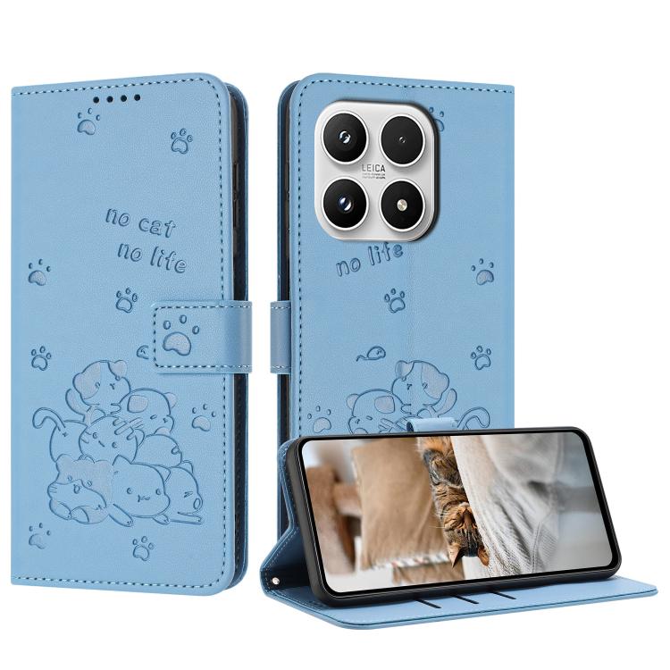 Embossed Kitten Phone Leather Case with Lanyard, For Xiaomi 17 Ultra, For Xiaomi 17 Pro Max, For Xiaomi 17 Pro, For Xiaomi 17, For Xiaomi Poco M7 4G 169mm, For Xiaomi 15T Pro 5G, For Xiaomi 15T 5G, For Xiaomi Poco F7 Pro / F7 Ultra