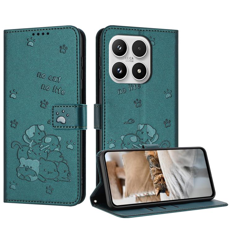 Embossed Kitten Phone Leather Case with Lanyard, For Xiaomi 17 Ultra, For Xiaomi 17 Pro Max, For Xiaomi 17 Pro, For Xiaomi 17, For Xiaomi Poco M7 4G 169mm, For Xiaomi 15T Pro 5G, For Xiaomi 15T 5G, For Xiaomi Poco F7 Pro / F7 Ultra