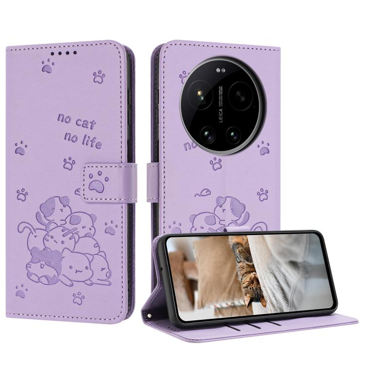 Embossed Kitten Phone Leather Case with Lanyard, For Xiaomi 17 Ultra, For Xiaomi 17 Pro Max, For Xiaomi 17 Pro, For Xiaomi 17, For Xiaomi Poco M7 4G 169mm, For Xiaomi 15T Pro 5G, For Xiaomi 15T 5G, For Xiaomi Poco F7 Pro / F7 Ultra