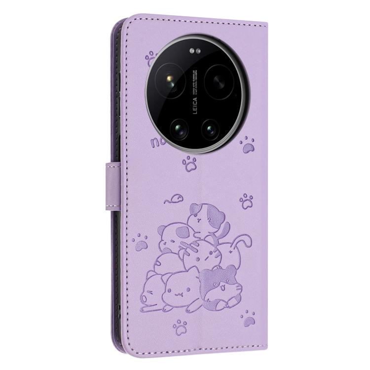 Embossed Kitten Phone Leather Case with Lanyard, For Xiaomi 17 Ultra, For Xiaomi 17 Pro Max, For Xiaomi 17 Pro, For Xiaomi 17, For Xiaomi Poco M7 4G 169mm, For Xiaomi 15T Pro 5G, For Xiaomi 15T 5G, For Xiaomi Poco F7 Pro / F7 Ultra