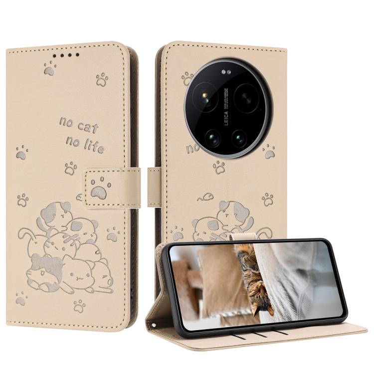 Embossed Kitten Phone Leather Case with Lanyard, For Xiaomi 17 Ultra, For Xiaomi 17 Pro Max, For Xiaomi 17 Pro, For Xiaomi 17, For Xiaomi Poco M7 4G 169mm, For Xiaomi 15T Pro 5G, For Xiaomi 15T 5G, For Xiaomi Poco F7 Pro / F7 Ultra