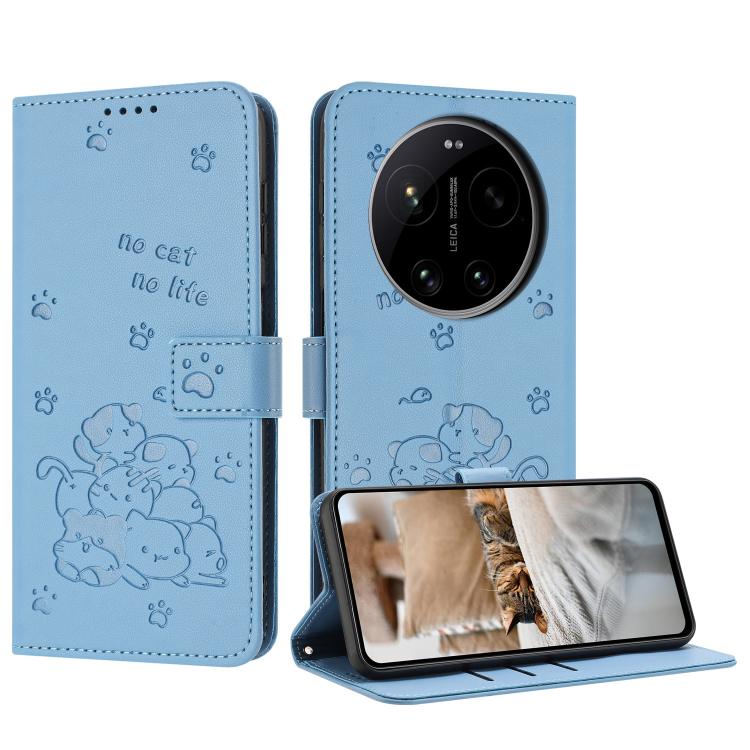 Embossed Kitten Phone Leather Case with Lanyard, For Xiaomi 17 Ultra, For Xiaomi 17 Pro Max, For Xiaomi 17 Pro, For Xiaomi 17, For Xiaomi Poco M7 4G 169mm, For Xiaomi 15T Pro 5G, For Xiaomi 15T 5G, For Xiaomi Poco F7 Pro / F7 Ultra