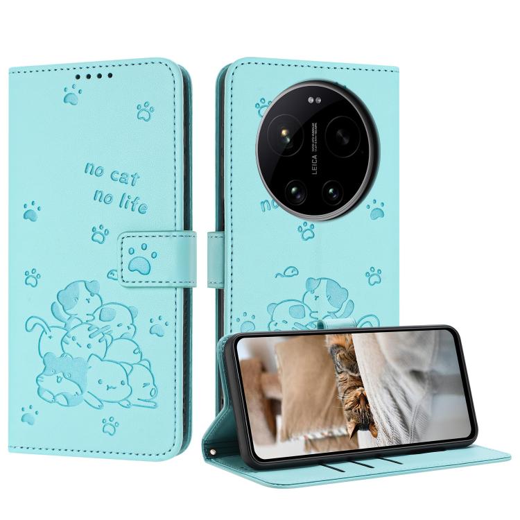 Embossed Kitten Phone Leather Case with Lanyard, For Xiaomi 17 Ultra, For Xiaomi 17 Pro Max, For Xiaomi 17 Pro, For Xiaomi 17, For Xiaomi Poco M7 4G 169mm, For Xiaomi 15T Pro 5G, For Xiaomi 15T 5G, For Xiaomi Poco F7 Pro / F7 Ultra