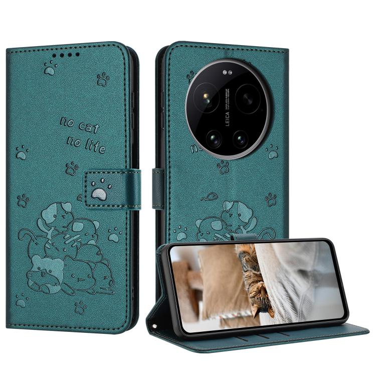 Embossed Kitten Phone Leather Case with Lanyard, For Xiaomi 17 Ultra, For Xiaomi 17 Pro Max, For Xiaomi 17 Pro, For Xiaomi 17, For Xiaomi Poco M7 4G 169mm, For Xiaomi 15T Pro 5G, For Xiaomi 15T 5G, For Xiaomi Poco F7 Pro / F7 Ultra