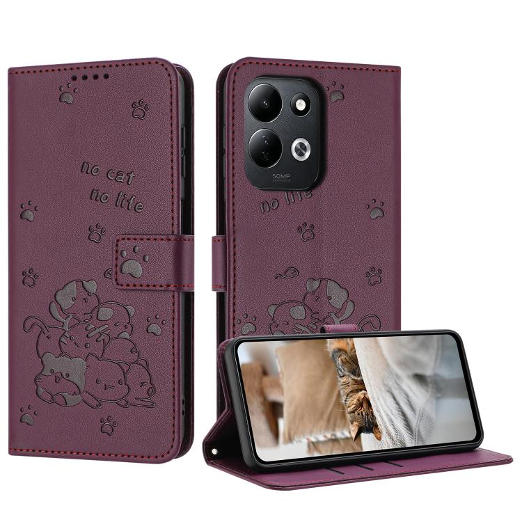Embossed Kitten Phone Leather Case with Lanyard, For Xiaomi Poco C95 Pro, For Xiaomi 17T Pro 5G, For Xiaomi 17T 5G, For Xiaomi 17 Ultra, For Xiaomi 17 Pro Max, For Xiaomi 17 Pro, For Xiaomi 17, For Xiaomi Poco M7 4G 169mm