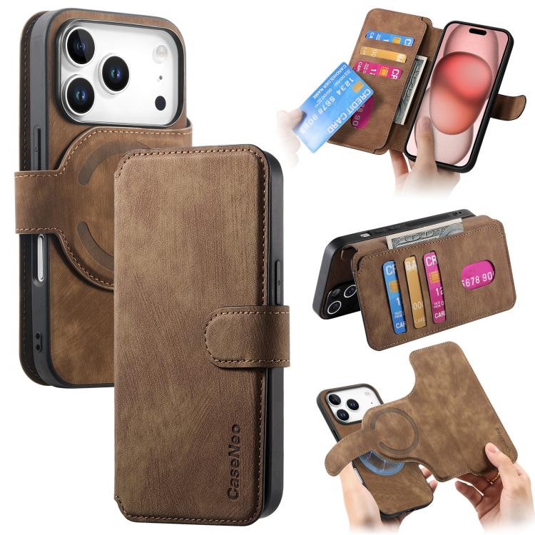 CaseNeo MagSafe RFID Anti-theft Retro Leather Phone Case, For iPhone 18 / 17, For iPhone 18 Pro / 17 Pro, For iPhone 18 Pro Max / 17 Pro Max, For iPhone 17e / 16e, For iPhone Air, For iPhone 16 Pro Max, For iPhone 16 Pro, For iPhone 16 Plus