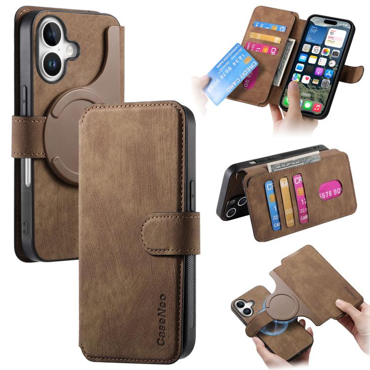 CaseNeo MagSafe RFID Anti-theft Retro Leather Phone Case, For iPhone 18 / 17, For iPhone 18 Pro / 17 Pro, For iPhone 18 Pro Max / 17 Pro Max, For iPhone 17e / 16e, For iPhone Air, For iPhone 16 Pro Max, For iPhone 16 Pro, For iPhone 16 Plus