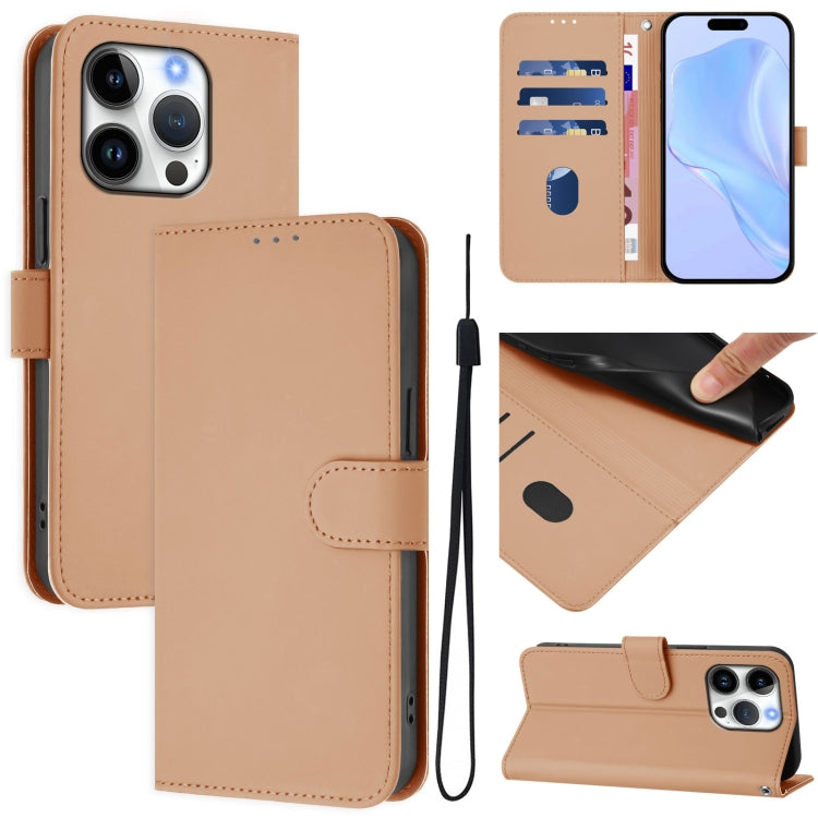 Skin Feel Solid Color Leather Phone Case with Lanyard, For iPhone 16 Pro, For iPhone 16 Plus