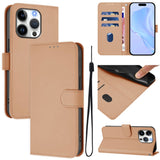 Skin Feel Solid Color Leather Phone Case with Lanyard, For iPhone 16 Pro, For iPhone 16 Plus