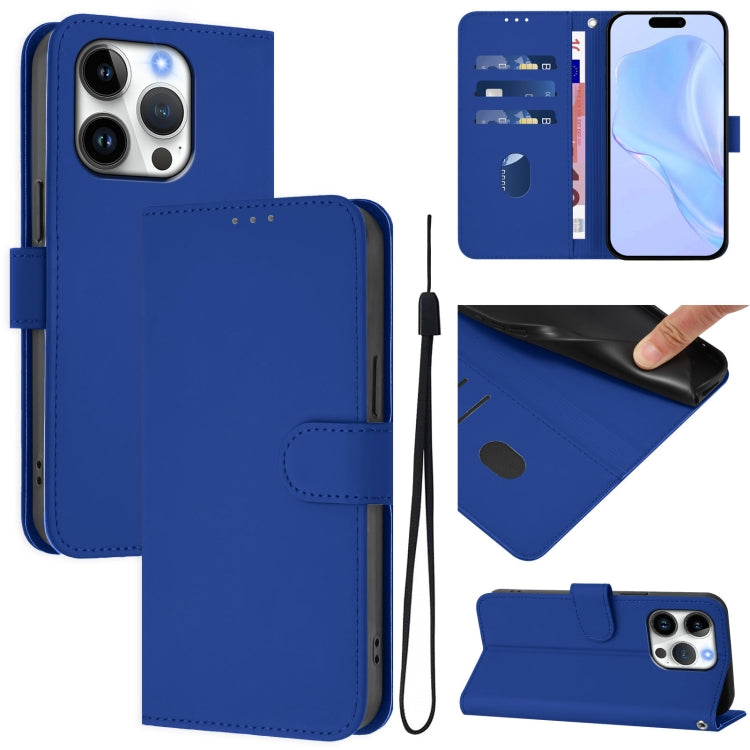 Skin Feel Solid Color Leather Phone Case with Lanyard, For iPhone 16 Pro, For iPhone 16 Plus
