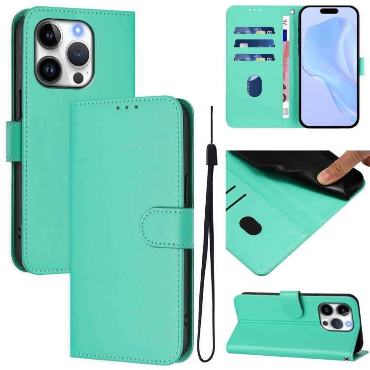 Skin Feel Solid Color Leather Phone Case with Lanyard, For iPhone 16 Pro, For iPhone 16 Plus