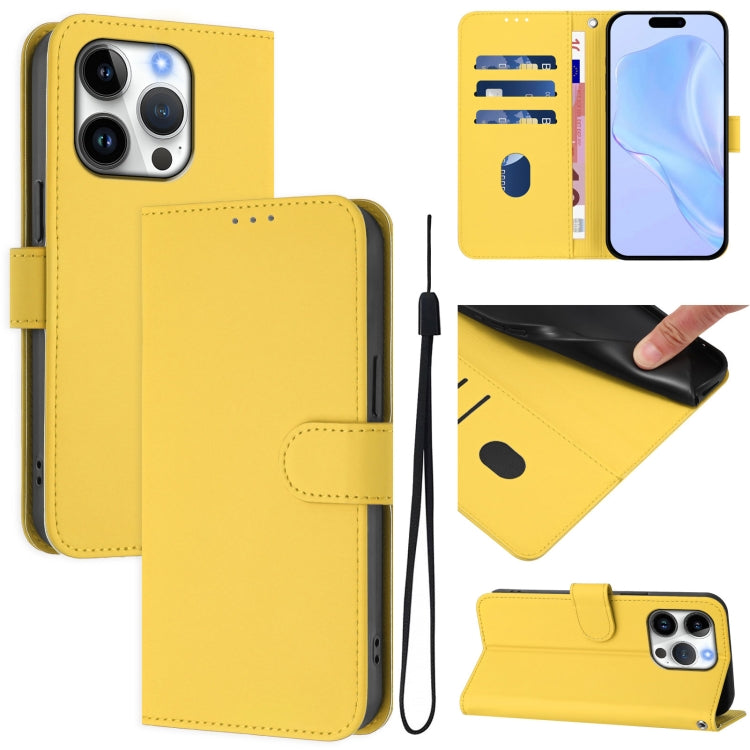 Skin Feel Solid Color Leather Phone Case with Lanyard, For iPhone 16 Pro, For iPhone 16 Plus
