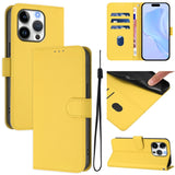 Skin Feel Solid Color Leather Phone Case with Lanyard, For iPhone 16 Pro, For iPhone 16 Plus