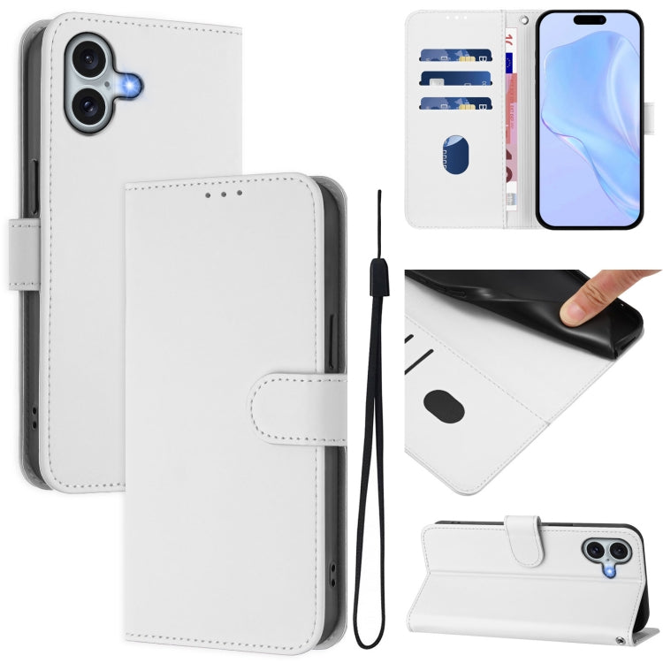 Skin Feel Solid Color Leather Phone Case with Lanyard, For iPhone 16 Pro, For iPhone 16 Plus