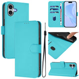 Skin Feel Solid Color Leather Phone Case with Lanyard, For iPhone 16 Pro, For iPhone 16 Plus