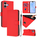 Skin Feel Solid Color Leather Phone Case with Lanyard, For iPhone 16, For iPhone 15 Pro Max