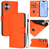 Skin Feel Solid Color Leather Phone Case with Lanyard, For iPhone 16, For iPhone 15 Pro Max