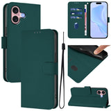 Skin Feel Solid Color Leather Phone Case with Lanyard, For iPhone 16, For iPhone 15 Pro Max