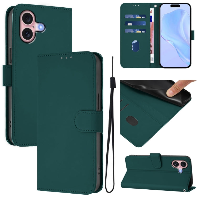 Skin Feel Solid Color Leather Phone Case with Lanyard, For iPhone 16, For iPhone 15 Pro Max
