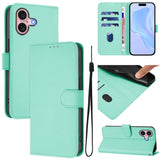 Skin Feel Solid Color Leather Phone Case with Lanyard, For iPhone 16, For iPhone 15 Pro Max
