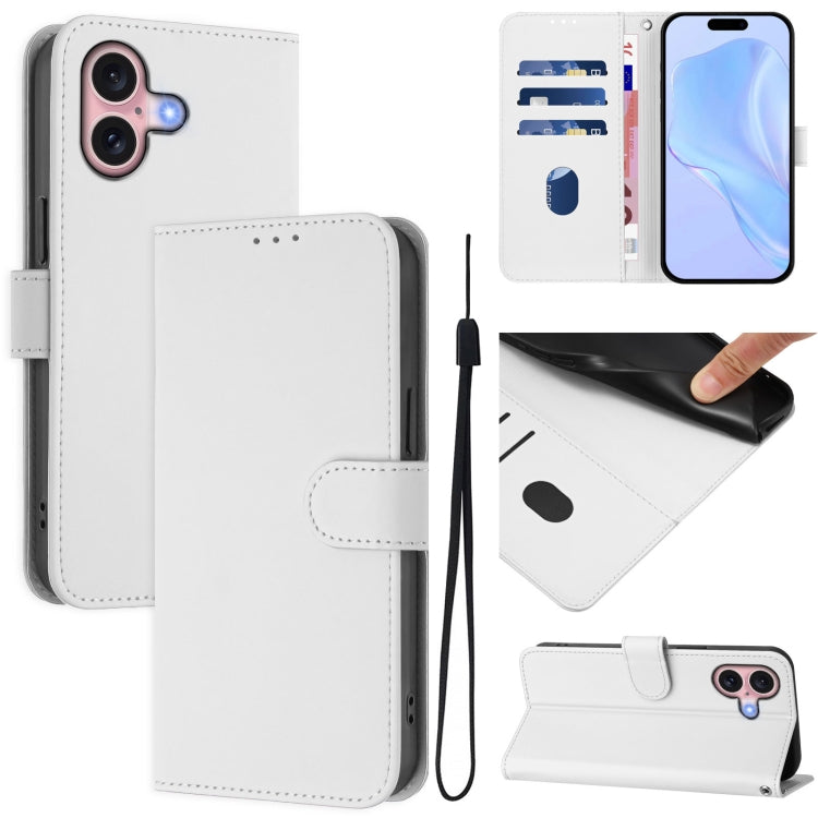 Skin Feel Solid Color Leather Phone Case with Lanyard, For iPhone 16, For iPhone 15 Pro Max