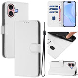 Skin Feel Solid Color Leather Phone Case with Lanyard, For iPhone 16, For iPhone 15 Pro Max