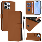 Skin Feel Solid Color Leather Phone Case with Lanyard, For iPhone 16, For iPhone 15 Pro Max