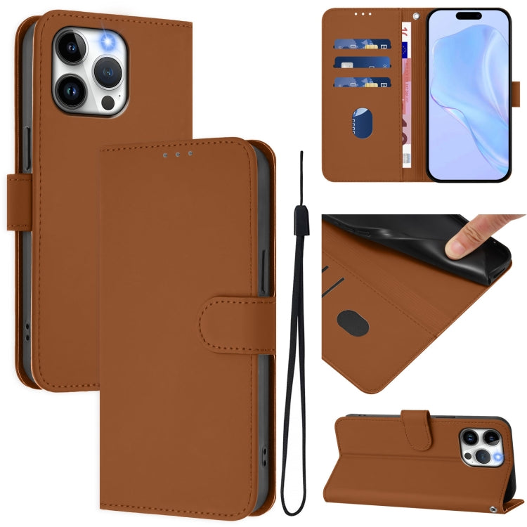 Skin Feel Solid Color Leather Phone Case with Lanyard, For iPhone 16, For iPhone 15 Pro Max