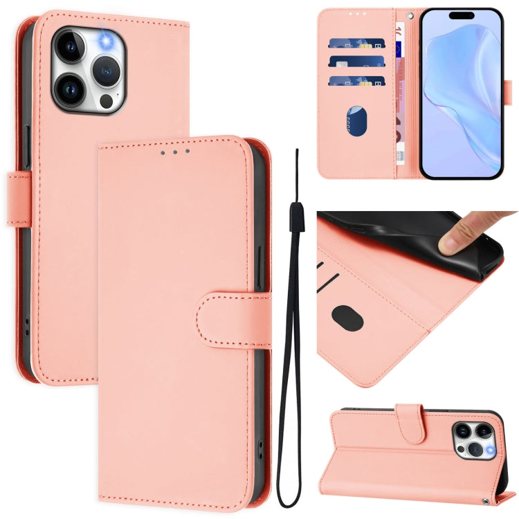 Skin Feel Solid Color Leather Phone Case with Lanyard, For iPhone 16, For iPhone 15 Pro Max