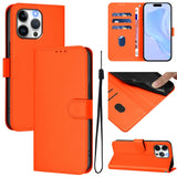 Skin Feel Solid Color Leather Phone Case with Lanyard, For iPhone 16, For iPhone 15 Pro Max