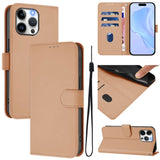 Skin Feel Solid Color Leather Phone Case with Lanyard, For iPhone 16, For iPhone 15 Pro Max